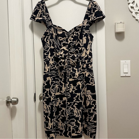 Marc by Marc Jacobs Normandy Mini Dress M Blue Tan Cotton Jersey Knit Cap Slv - Picture 2 of 11